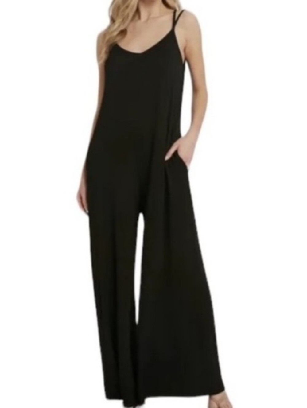 Bluivy Women’s Black Wide Leg Jumpsuit Romper Criss Cross Back Size Small